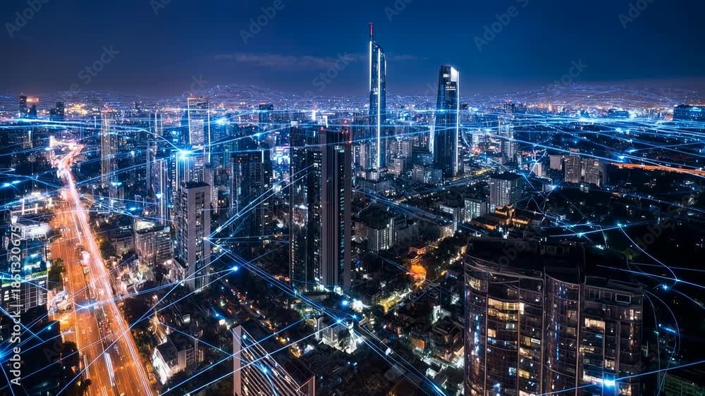 custom made wallpaper toronto digitalAerial night view of illuminated city with traffic lines reveals urban energy modern infrastructure and connected smart future
