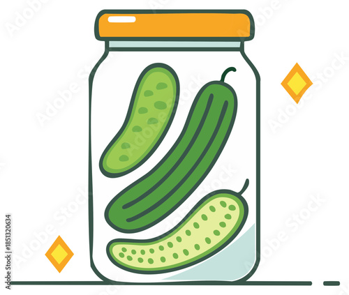 Pickles in a Glass Jar Cartoon Illustration
