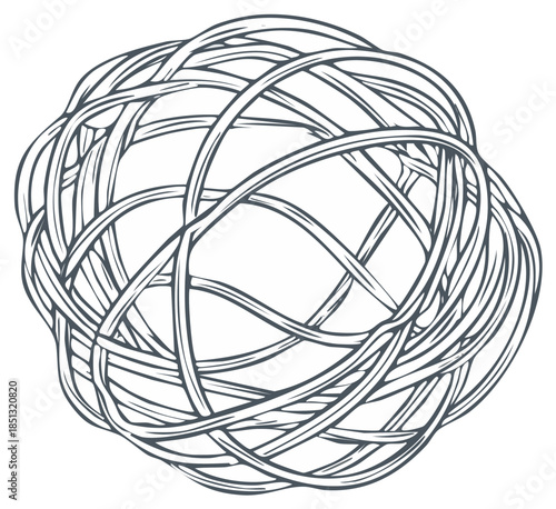 Tangled Sphere Composition of Interwoven Lines Geometric Knot Ball Abstract Design