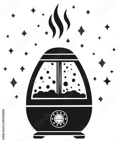 Humidifier emitting mist and sparkle elements for clean air and aromatherapy concepts