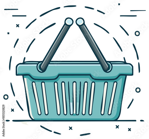 Light Blue Empty Shopping Basket with Handles Cartoon Illustration for Retail and Commerce