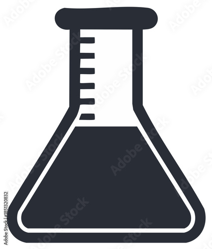 Erlenmeyer flask with liquid, flat science icon for chemistry lab research