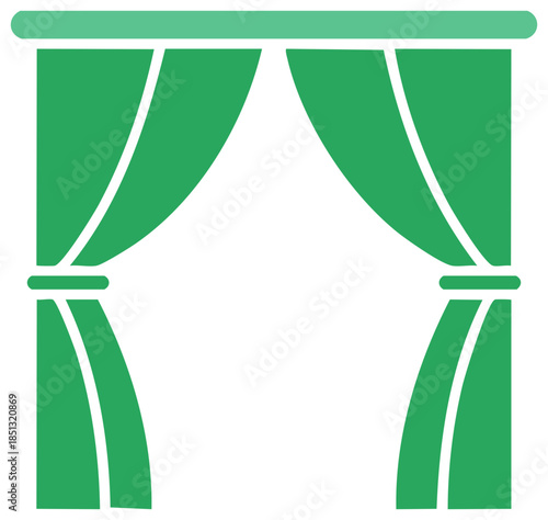 Green curtains illustration isolated on white background. Simple vector illustration.
