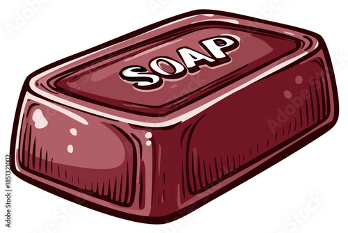 Classic red bar of soap cartoon hygiene illustration