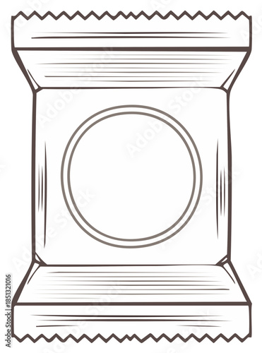 Outline illustration of a generic sealed snack package with a central blank label area