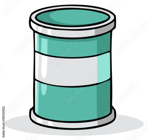 Cartoon Illustration of a Cyan Colored Can with White Label Graphic Element