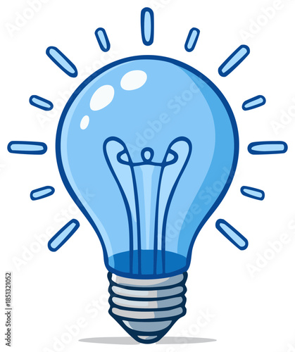A shining blue cartoon lightbulb representing an idea, creativity, and innovation