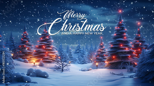 Christmas card with Christmas tree and snowflakes wallpaper background