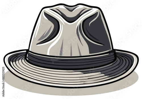 Classic gray fedora hat vector illustration. Vintage mens accessory for a gangster or detective look.