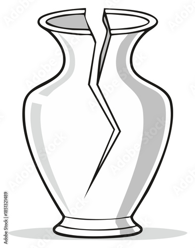Broken vase illustration showing fracture. Symbol of fragility, loss, damage. Metaphor for vulnerability, imperfection, crisis.