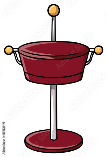 Stylized Red Fondue Pot on Stand for Culinary Gatherings and Entertaining