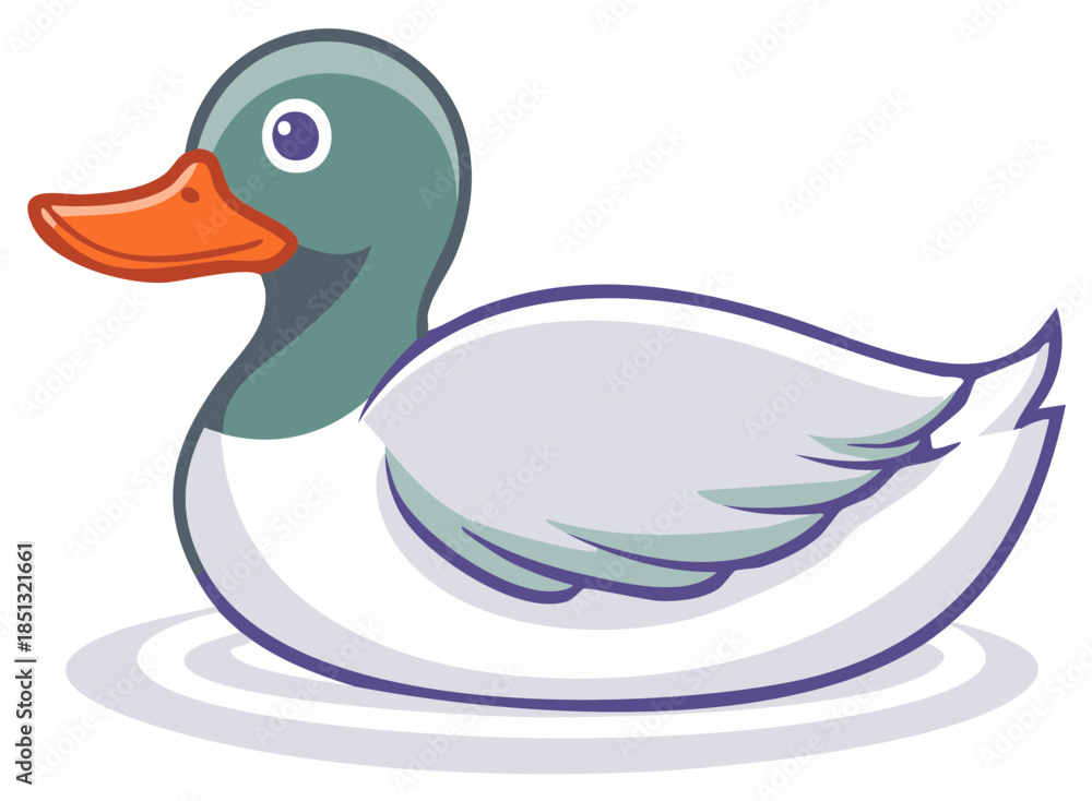 Obraz premium Stylized cartoon mallard duck swimming serenely on rippling water