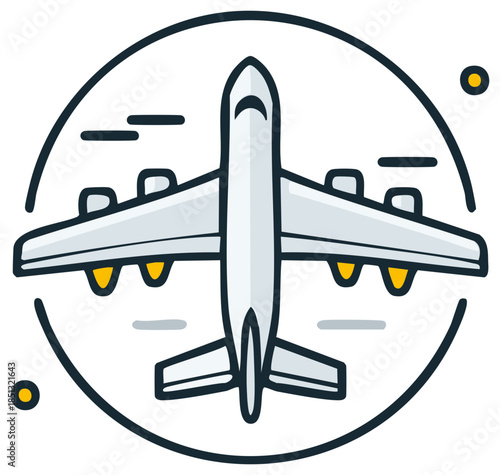 Airline Airplane Flying Icon Round Line Art Passenger Plane Travel Illustration