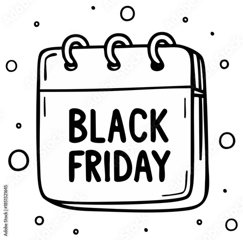 Calendar page announces Black Friday sales in a hand drawn doodle style
