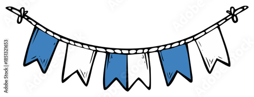 Decorative blue and white bunting or garland string isolated vector illustration