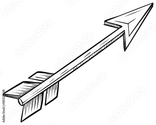 Line Art Illustration of an Arrow with Fletching and Pointed Head Directional Sign Symbol