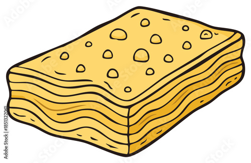 Simple cartoon illustration of a single slice of layered Italian lasagna.
