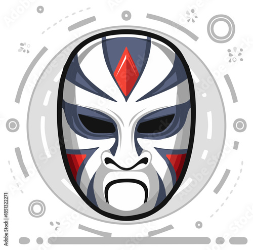 Stylized Traditional Face Mask Decorative Gray and Red for Festivals and Performance