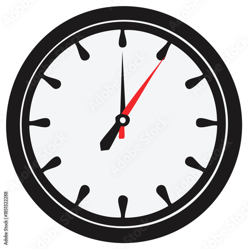Modern Clock Face with Black Circle and Red Second Hand Showing Time