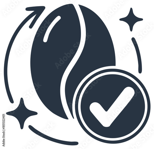 Coffee bean verification icon fresh aroma approval sign