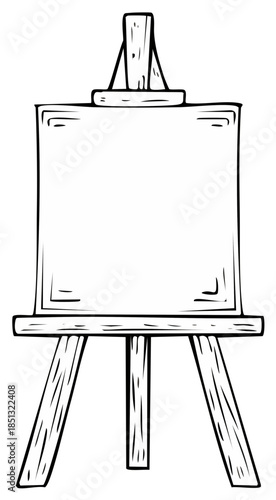 Wooden artist easel for painting or drawing with blank canvas