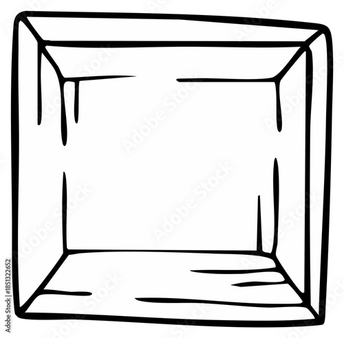 Hand drawn empty three dimensional box or abstract room corner perspective doodle art