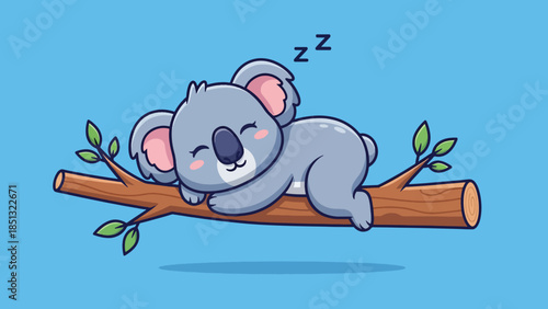 Cute Cartoon Koala Sleeping Peacefully on a Tree Branch.