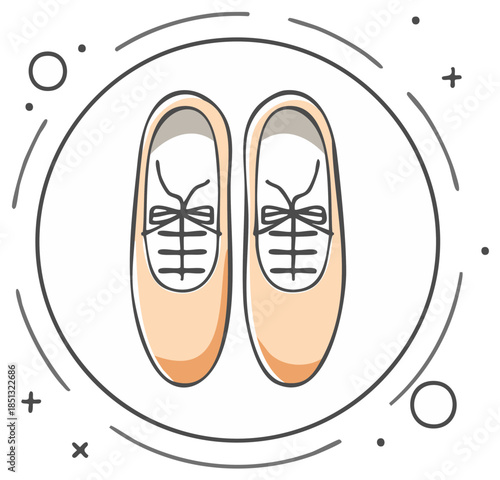 Top View Whimsical Hand Drawn Ballet Slippers with Laces Doodle Illustration