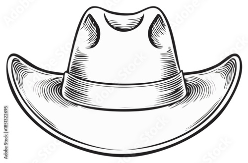 Classic Cowboy Hat Stylized Line Art Western Headwear Vintage Illustration