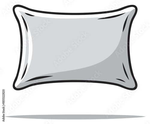 Simple grey pillow illustration with rounded edges and cartoonish design ideal for bedroom comfort product displays.