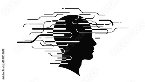 Human brain with circuit board lines and digital connections, representing artificial intelligence and neuroscience concepts in a modern technological illustration