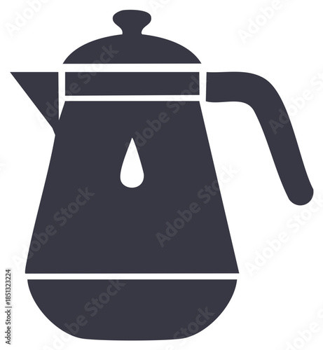 Elegant Moka Pot Silhouette with Water Drop Detail for Coffee Brewing Visuals and Cafe Style Graphics