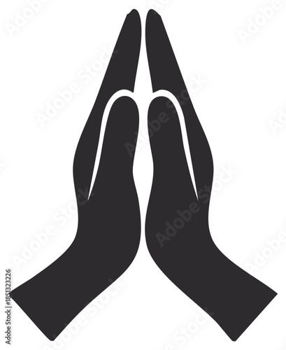 Prayer gesture, two hands pressed together in supplication, belief and faith with palms touching upwards in solemn respect