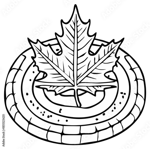 Vector line art of a Canadian maple leaf on a round medallion emblem