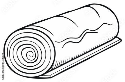Simple line art illustration of a tightly rolled sleeping bag or versatile camping mat for outdoor use