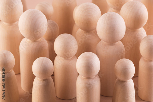 Large group of wooden people figurines