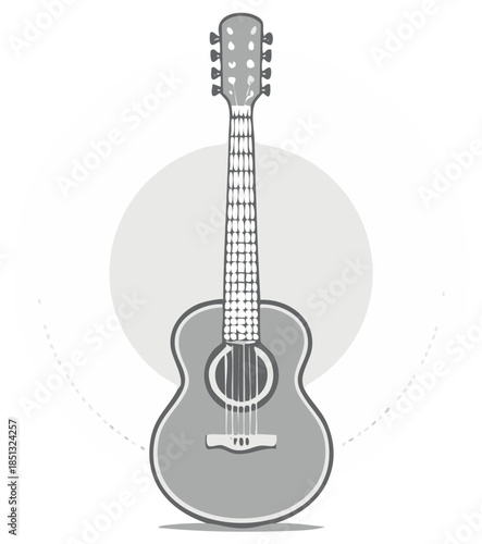 Acoustic Guitar Illustration - Musical Instrument Art in Gray Tones