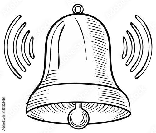 Hand-drawn illustration of a ringing bell with sound waves emanating