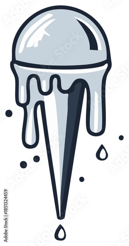 Stylized Ice Cream Cone Meltdown Illustration with Drips and Droplets