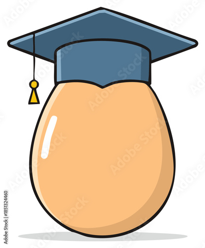 Cartoon illustration of an egg wearing a graduation cap symbolizing education and learning.