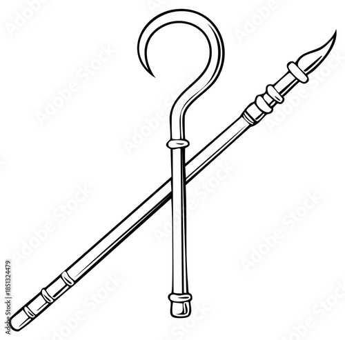 Symbolic Crook and Flail Ancient Egyptian Symbols of Kingship and Authority Line Art