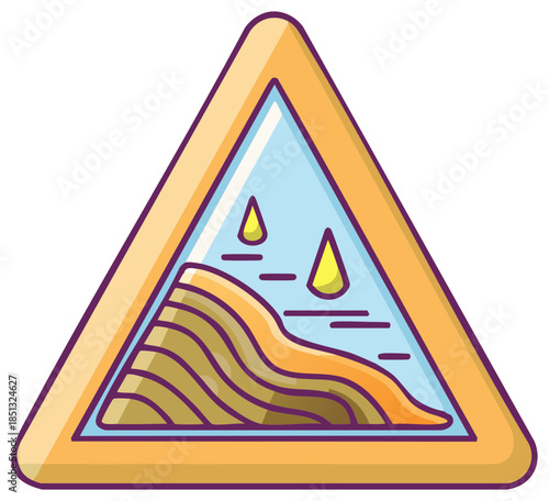 Cartoon Illustration of Landslide Hazard Warning Sign