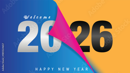 colorful 2026 happy new year banner with modern numbers bright shapes and clean background for celebration greeting design and social media use