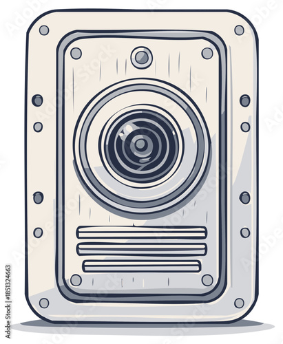 Retro intercom system with camera and speaker, graphic illustration