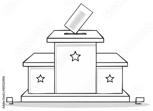 Illustration of a ballot box designed as a tiered podium with stars for election and voting process