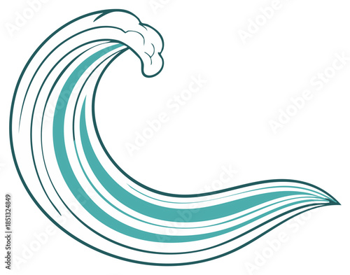 Stylized Ocean Wave with Teal and Blue Colors