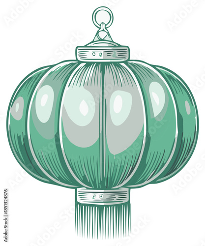 Ornate Green Asian Lantern with Tassels Elegant Traditional Decoration