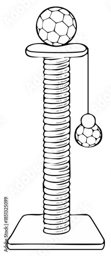 Cat Scratching Post with Ball Toys Hand Drawn Vector Art Pet Supplies Accessories Drawing