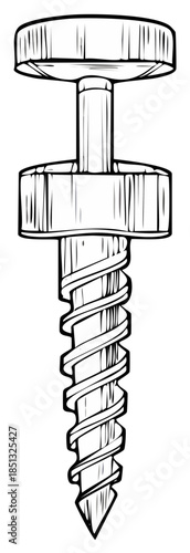 Isolated cartoon illustration of screw anchor for secure ground anchoring