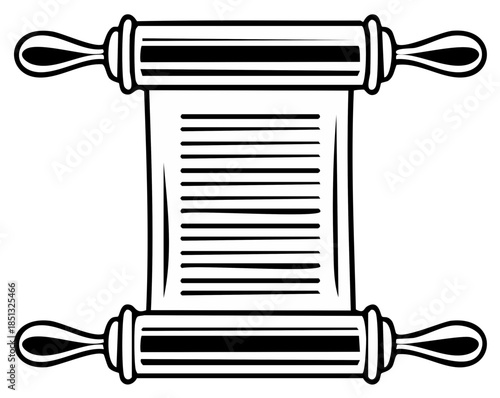 Ancient Scroll with Wooden Handles and Horizontal Lines Text